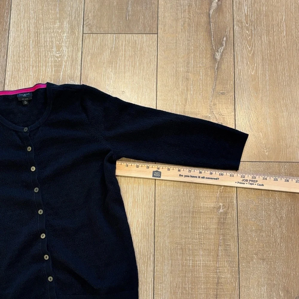 Talbots Petites Pima Cotton Cardigan – Navy with Pink Trim - Picture 5 of 6